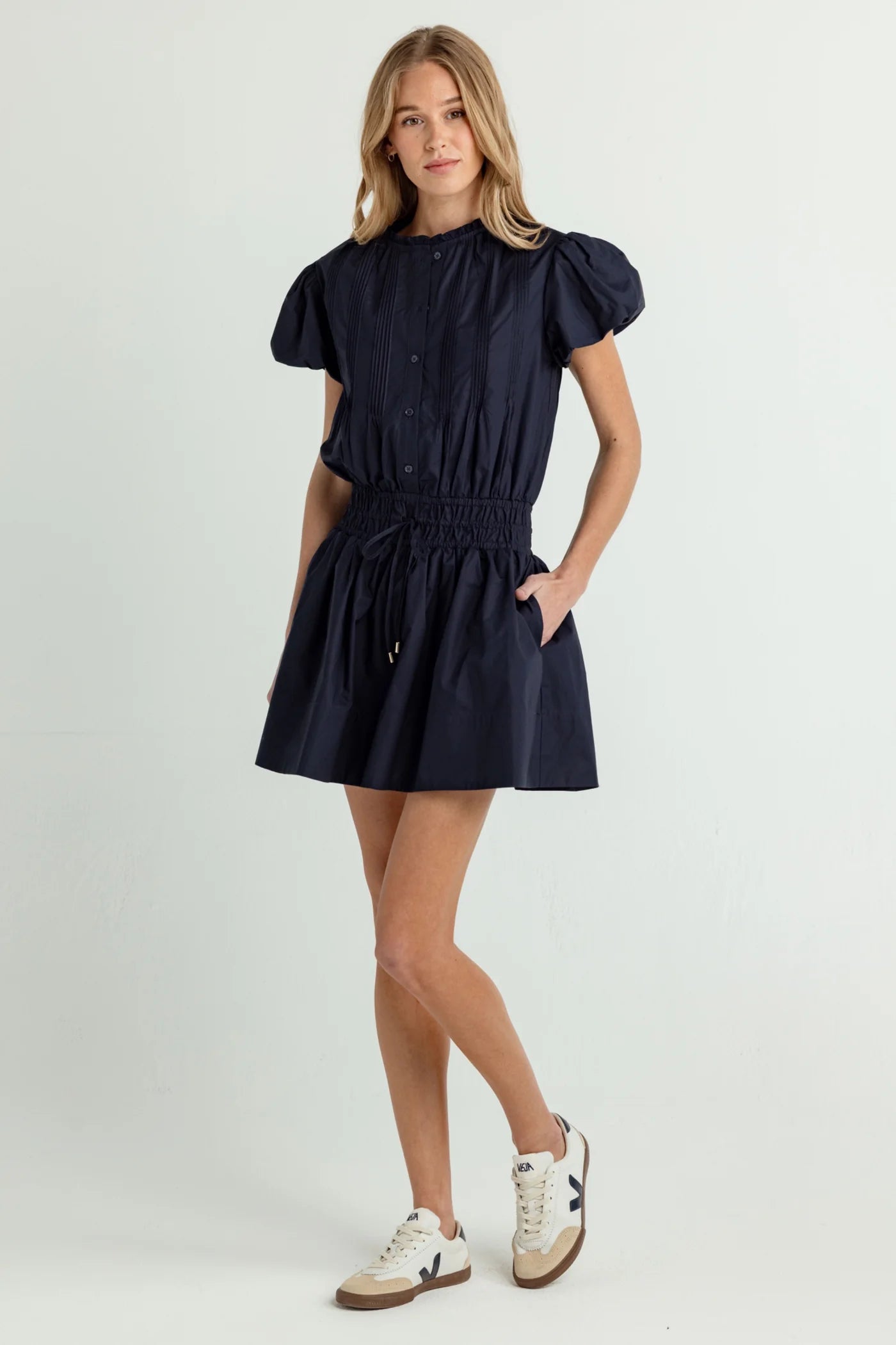 SUNDAYS Navy Cotton Poplin Poppy Dress