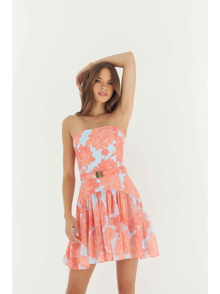 HUTCH Sky Coral Peonies Rowyn Mini Dress