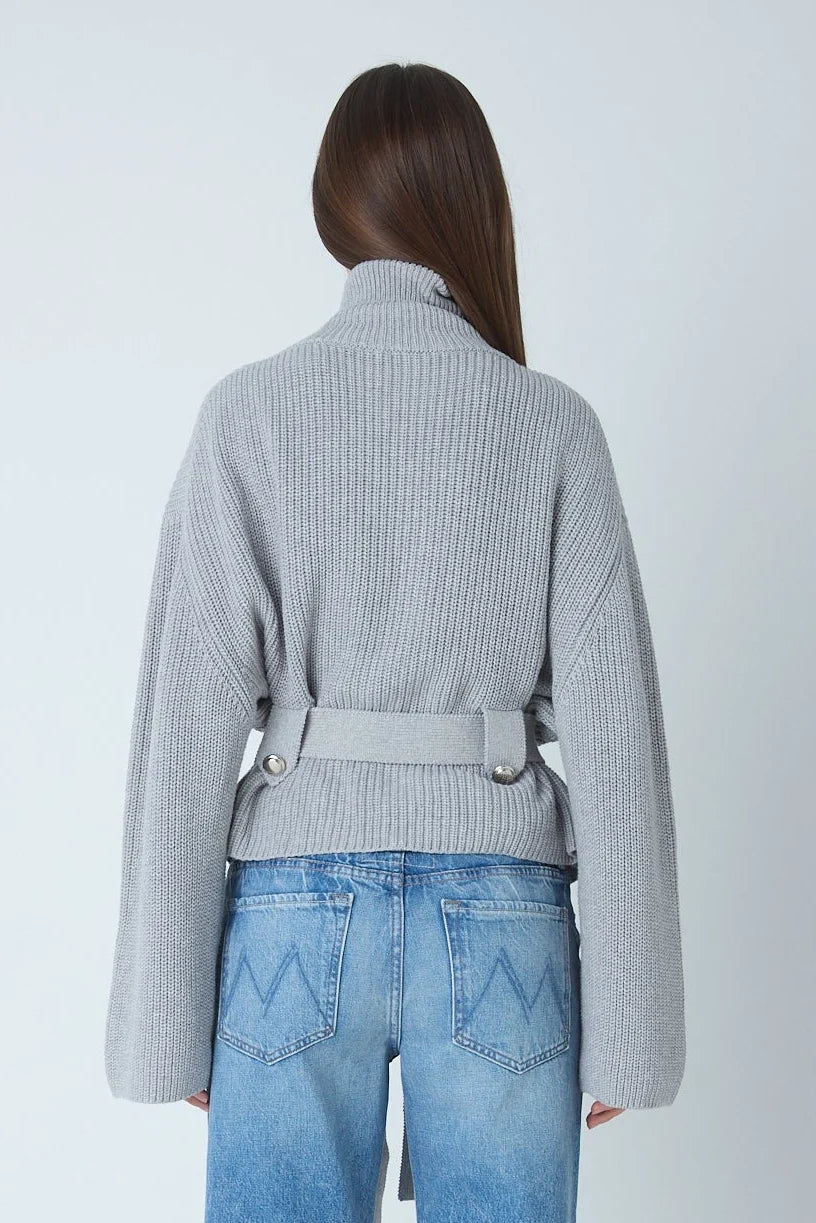 JS71 Heather Grey Cotton Cashmere Blend Carrington Sweater