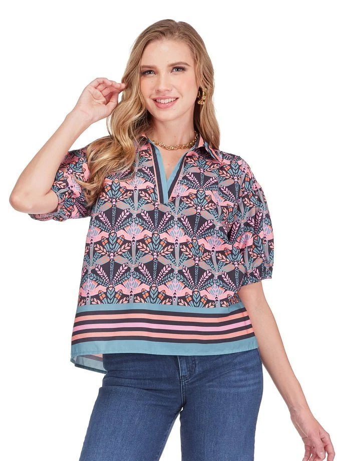 JOY JOY Coralvine Border Collar Top