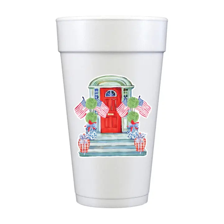 Patriotic Front Porch Foam Cups 10 pack