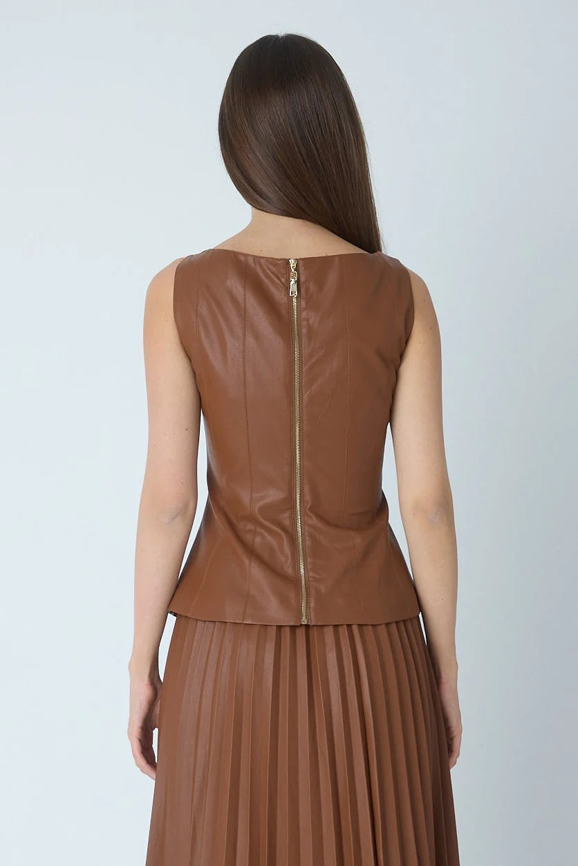 JS71 Faux Leather Copper Enzo Top