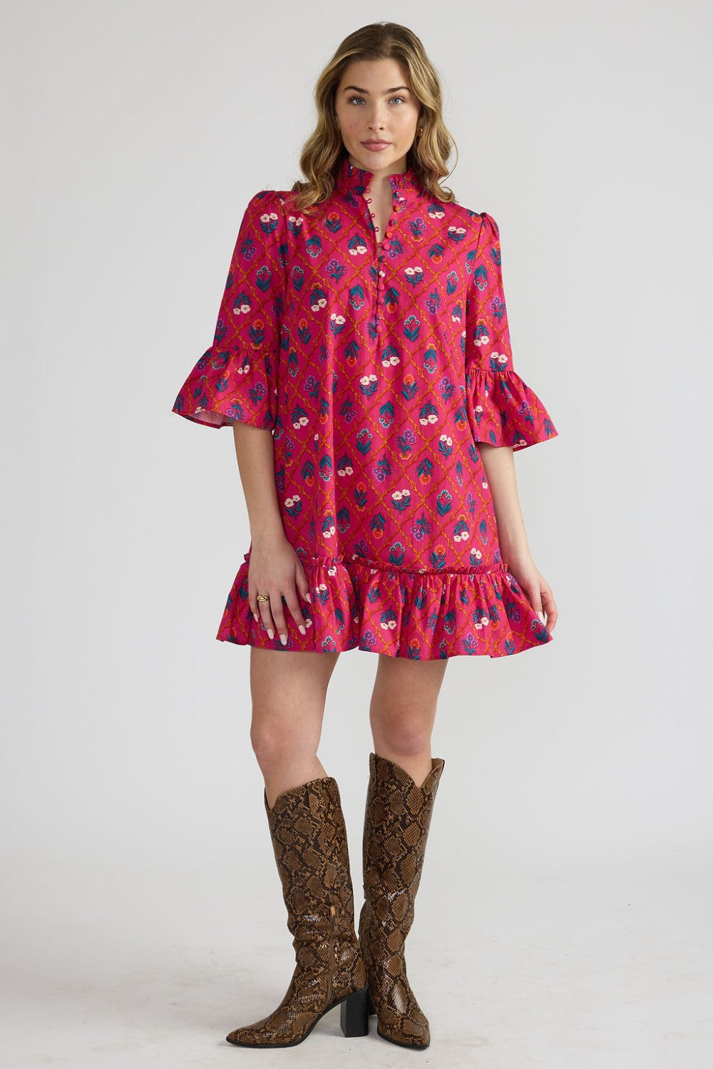 DOUBLE A Fuchsia Lattice Chelsea Dress