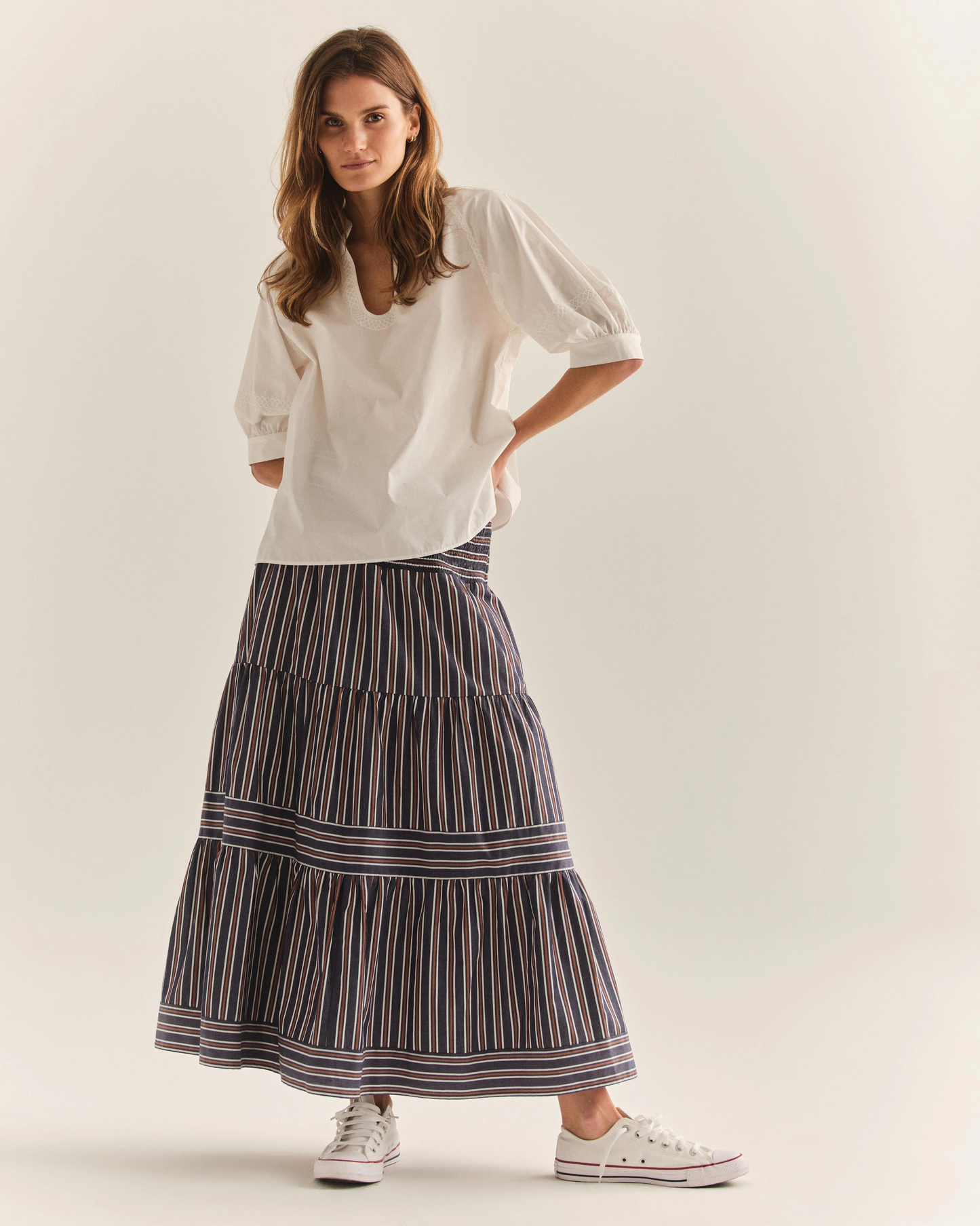 Cartolina Kylie Midi Navy Stripe Skirt