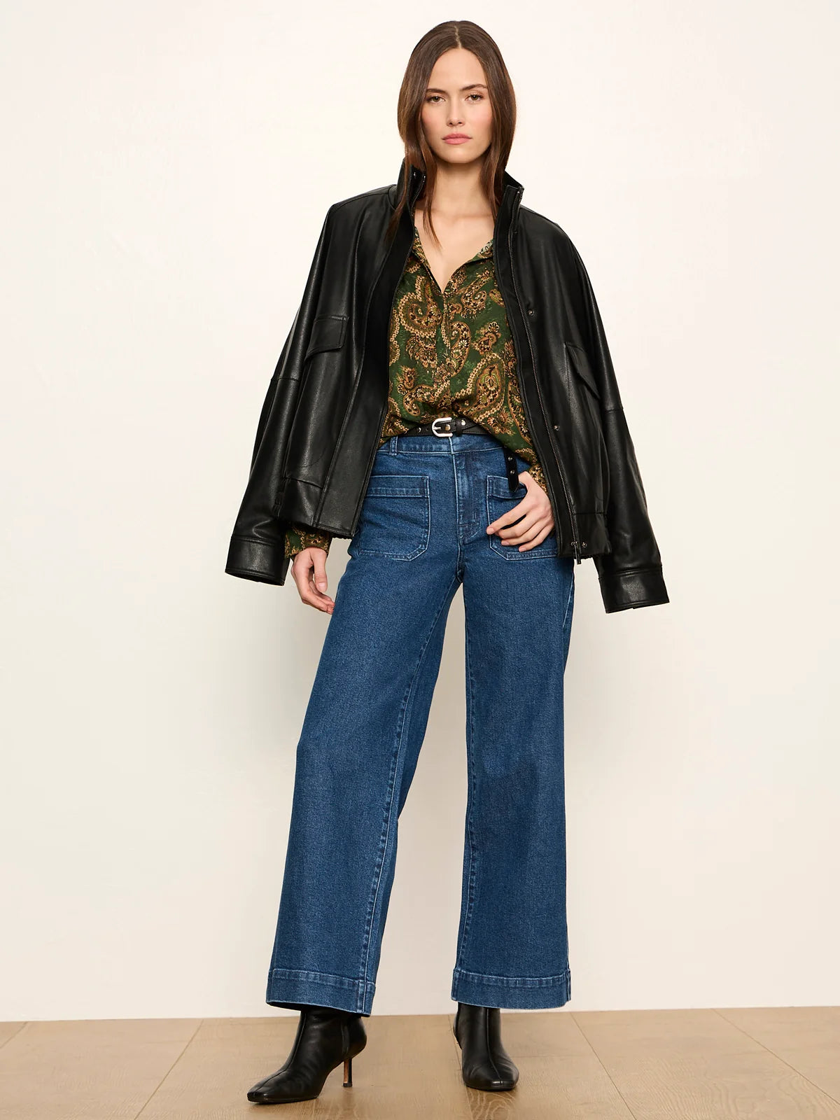SANCTUARY Uma Green Paisley Silk Blouse