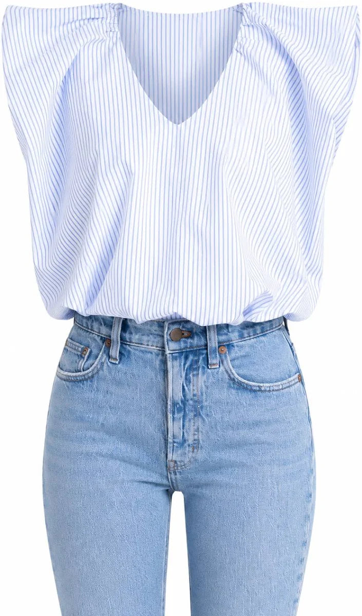 KARLIE Stratton Stripe V Neck Bubble Top