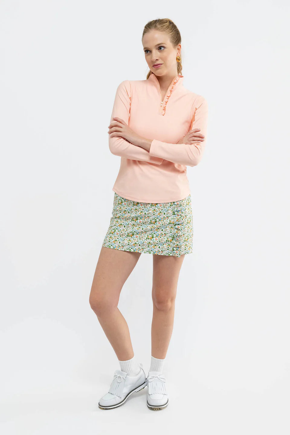 SMITH & QUINN Ava Ruffle Melon Quarter Zip Top