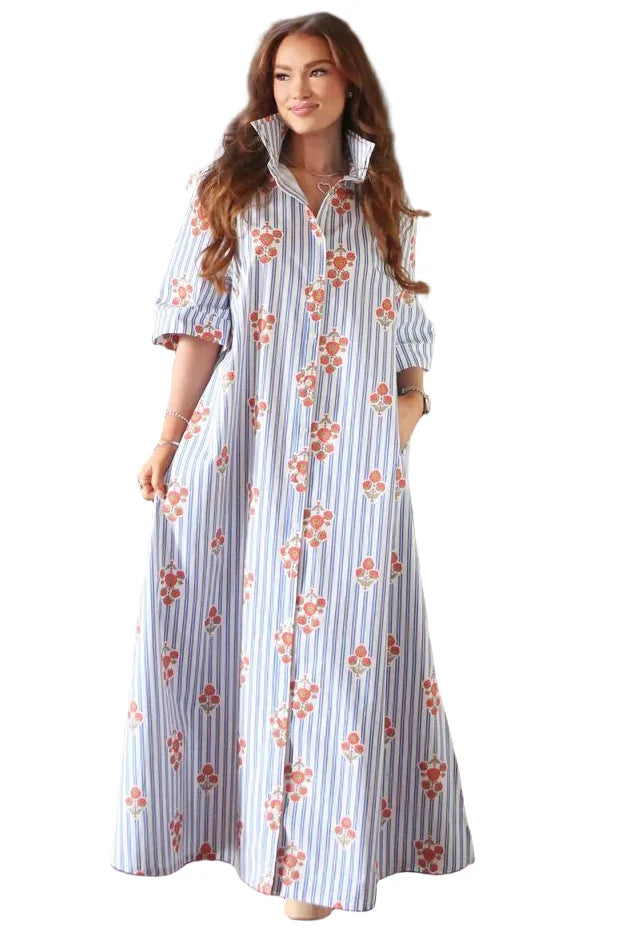 KARLIE Stripe Floral Maxi Dress