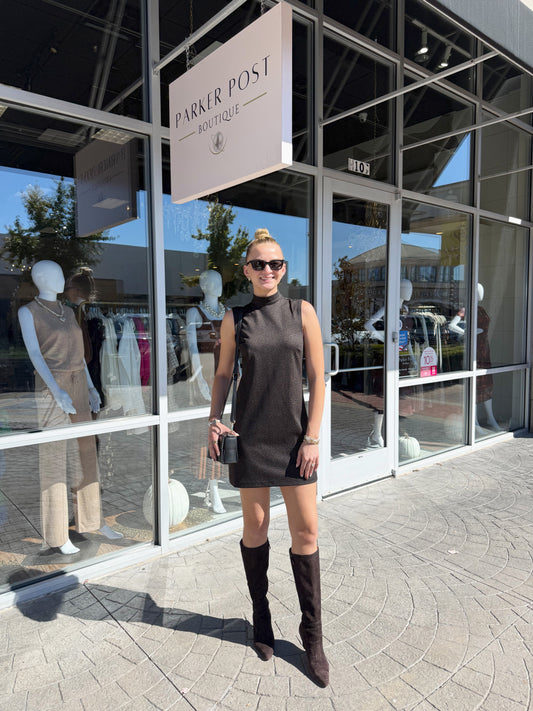 SANCTUARY Briar Mock Shift Knit Dress Espresso Leo