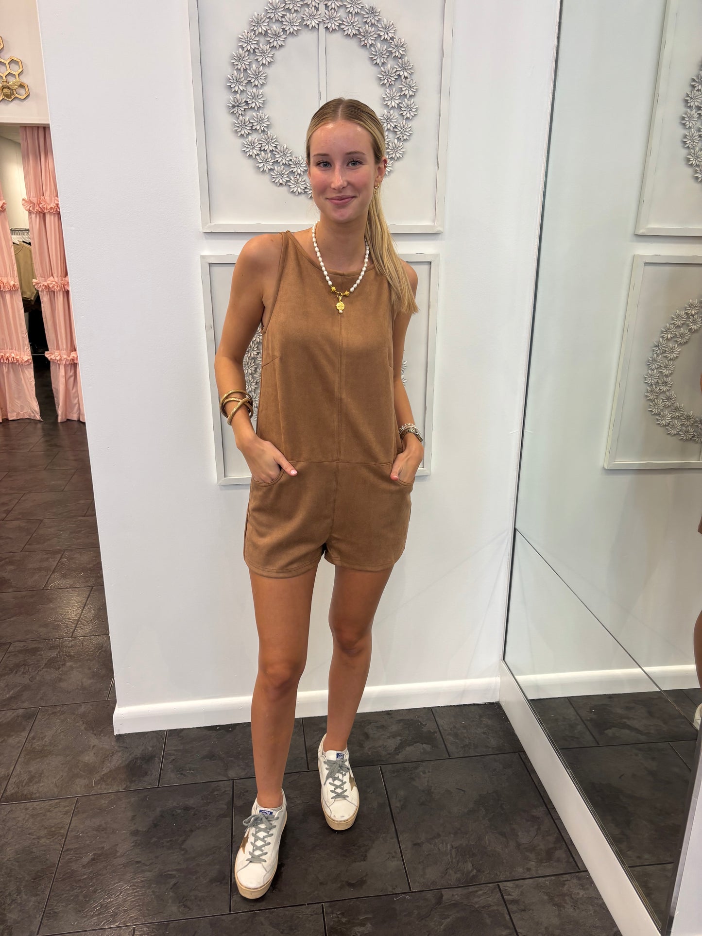 Brown Faux Suede Sleeveless Romper