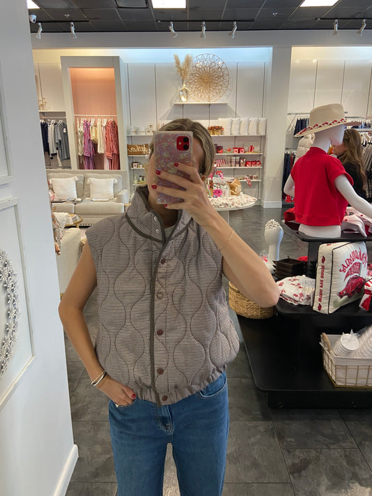 Brown Houndstooth Quilted Vest