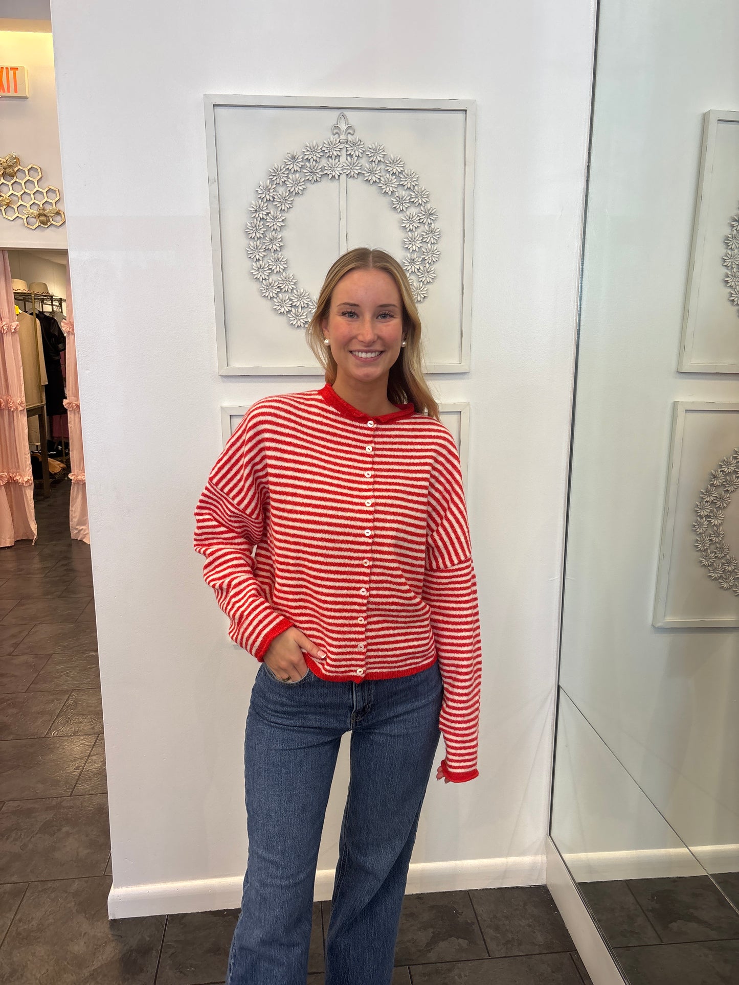 Piper Red/White Cardigan