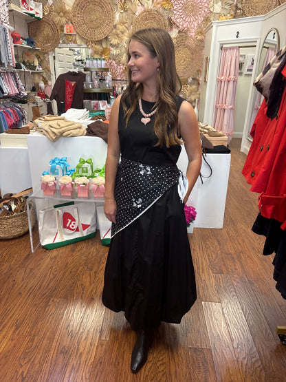 Casey Black Midi Bubble Dress with Scarf