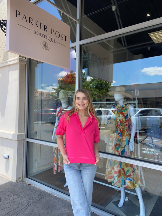 Peaches Collard V-neck Top