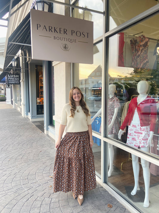 KARLIE Brown Floral Smock Tier Maxi Skirt