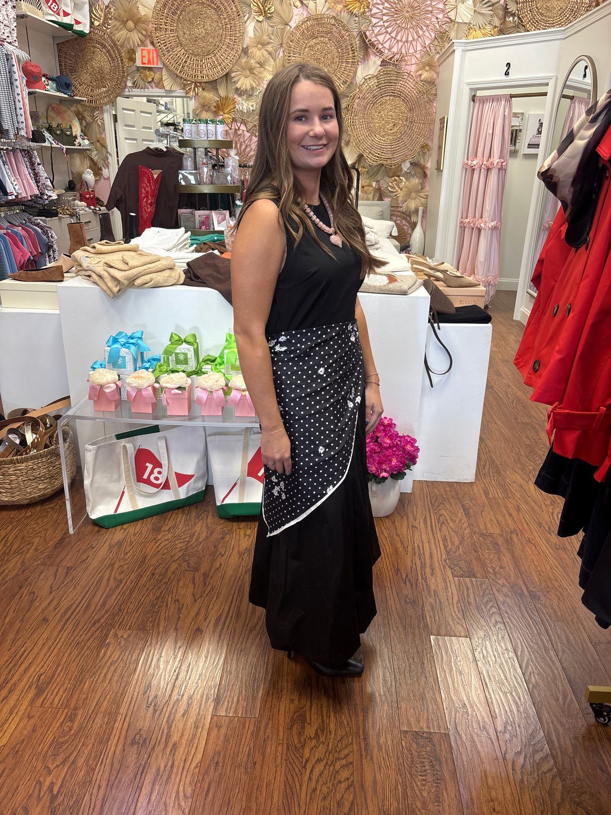 Casey Black Midi Bubble Dress with Scarf