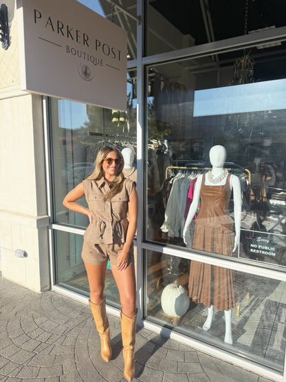 Kinley Brown/Cream Check Short Set
