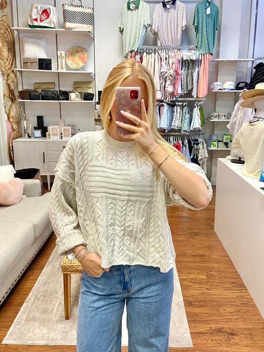 Cream Long Sleeve Pullover Sweater with Flag