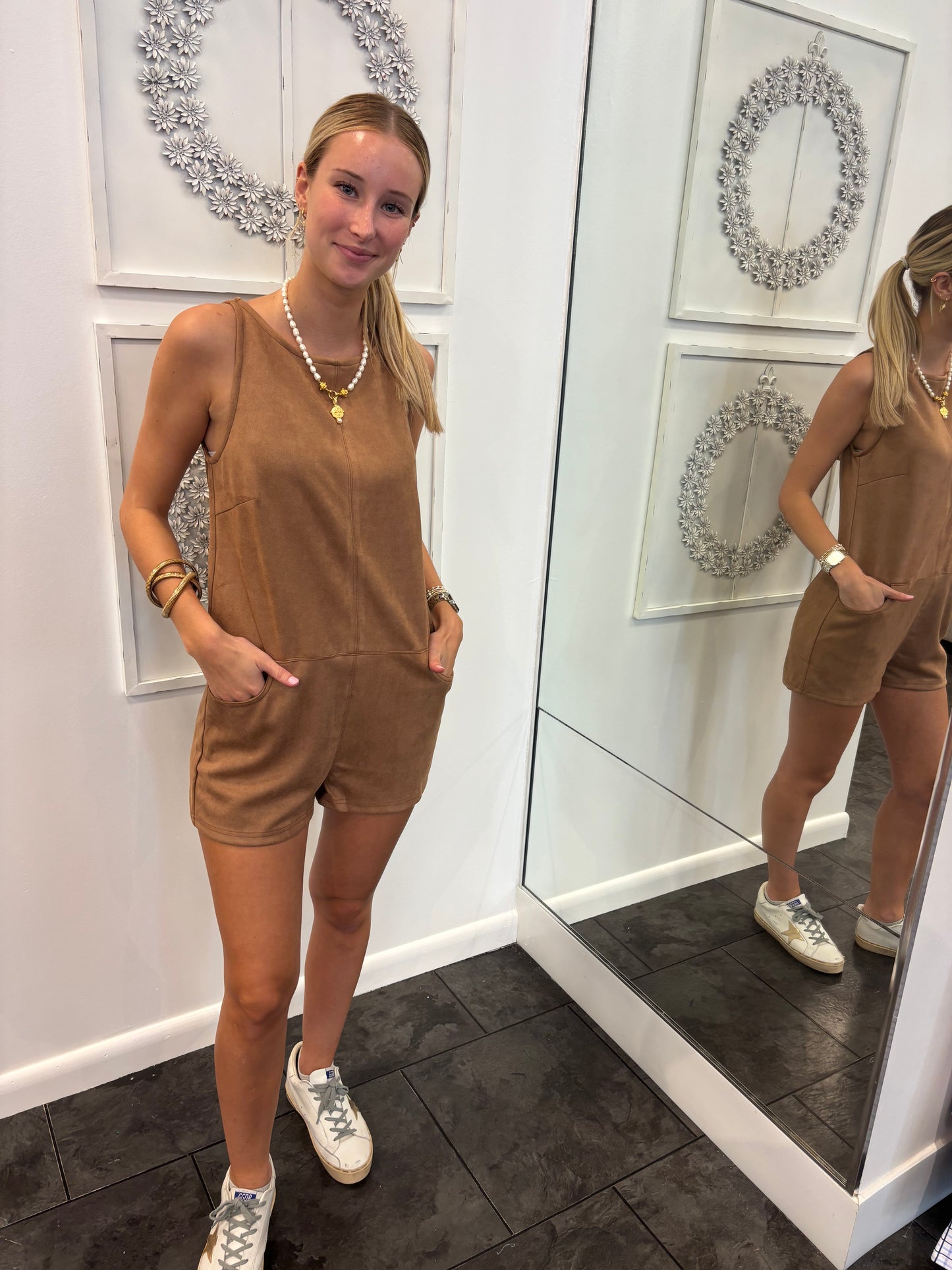 Brown Faux Suede Sleeveless Romper
