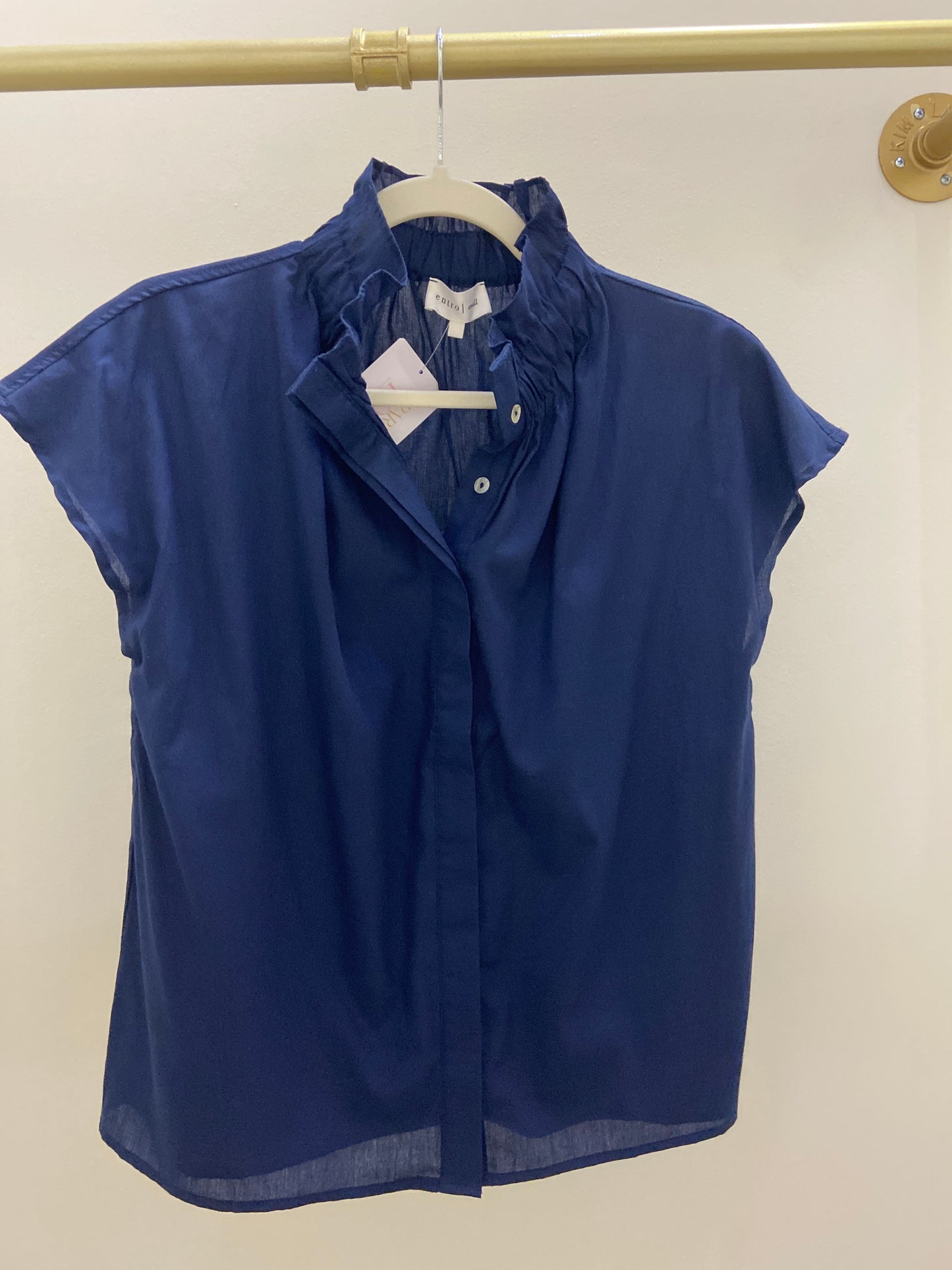 Heritage Ruffle Collar Button Down - Navy