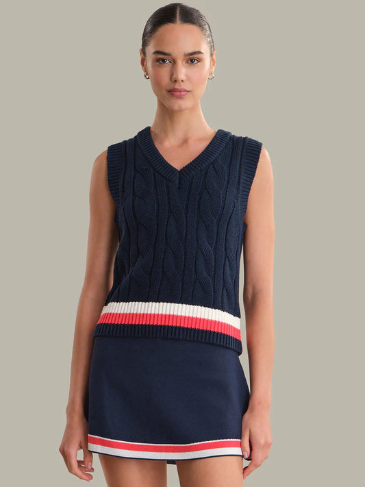 525 Dark Blue Cable Knit V-Neck Vest