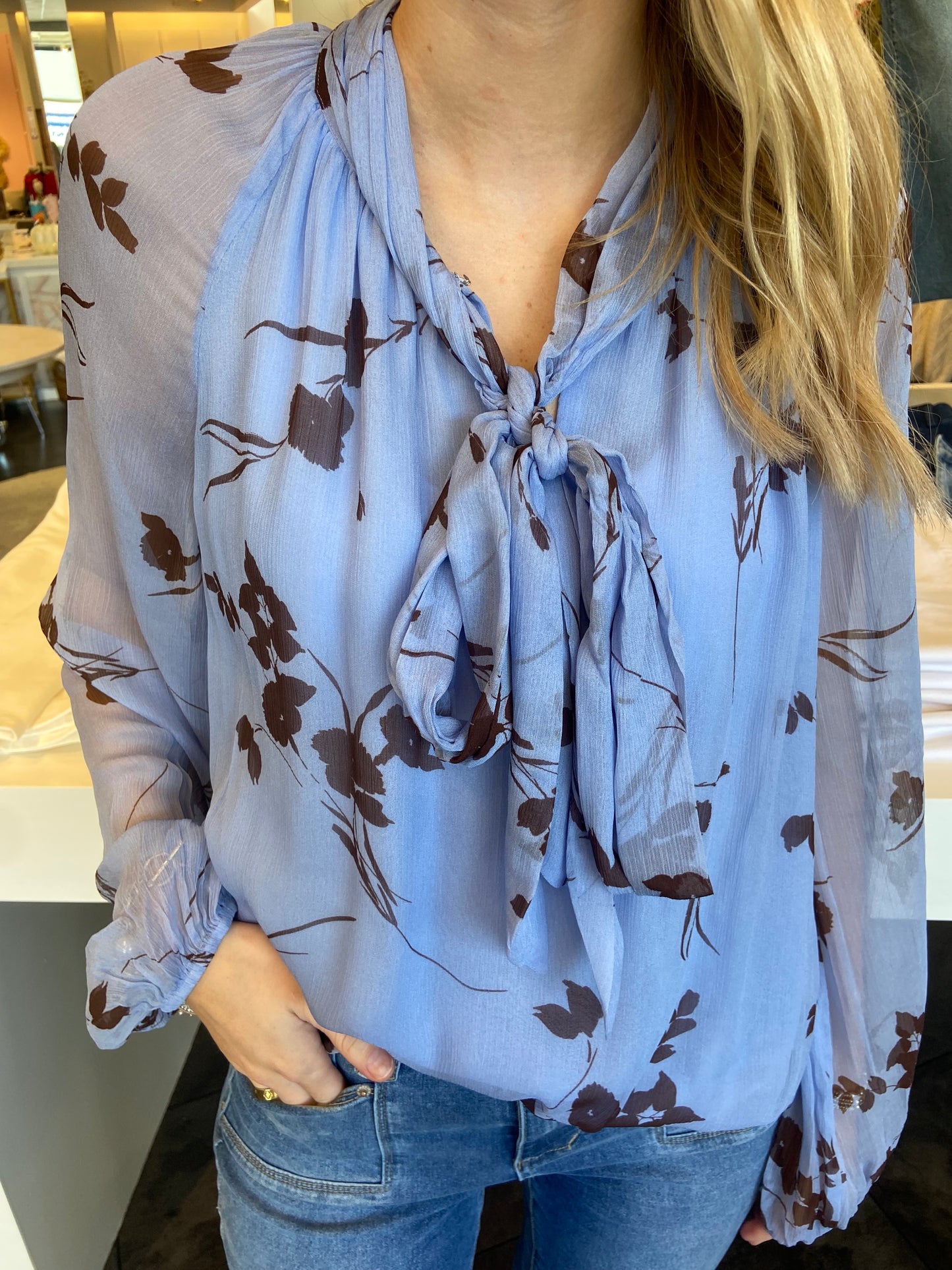 CARTOLINA Alma Long Sleeve Floral Bule Mist Blouse