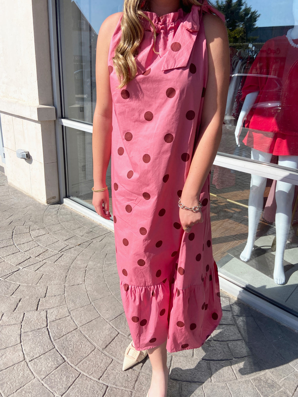 Maeven Polka Dot Halter Midi Dress