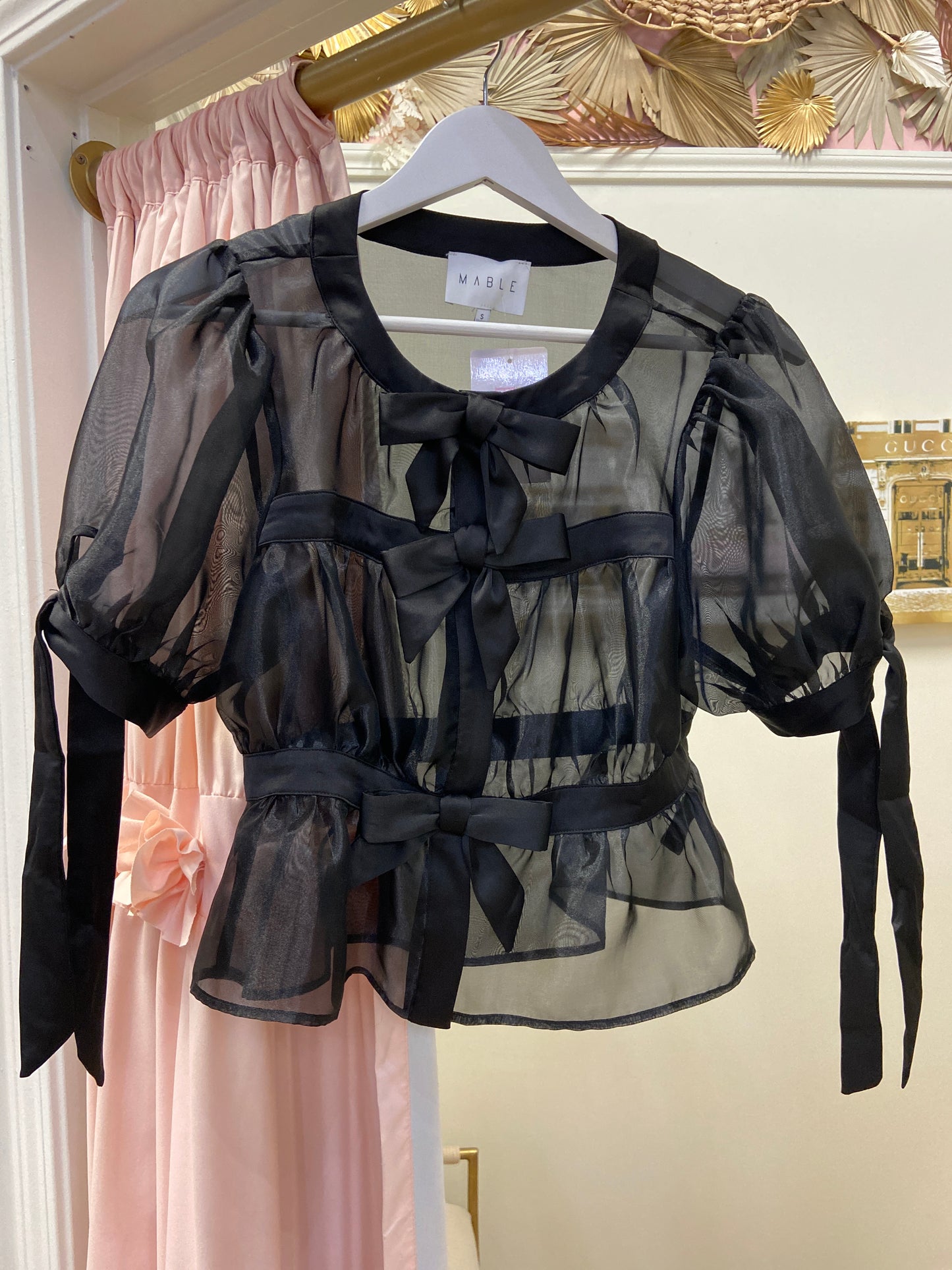Rhea Black Organza Puff Sleeve Top