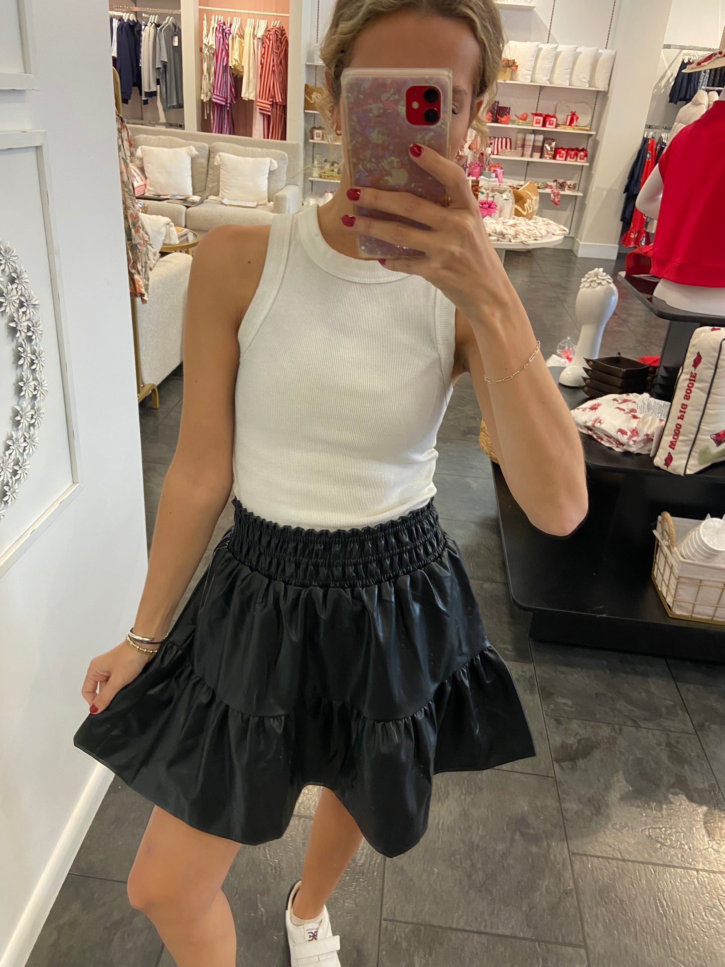 Black Tiered Leather Skirt