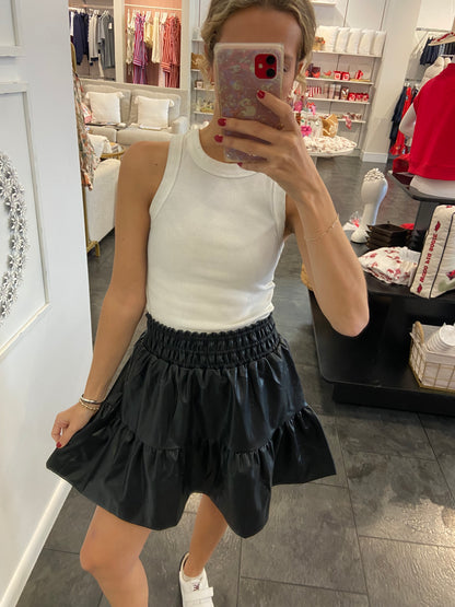 Black Tiered Leather Skirt