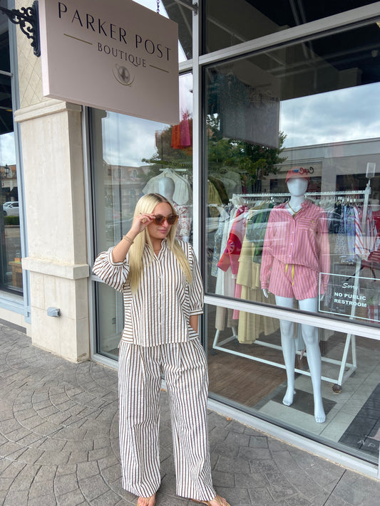 JOY JOY Brown Stripe Pleated Culottes