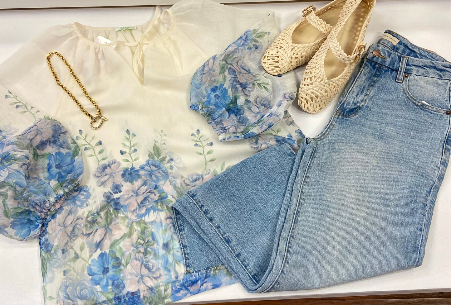 JADE Blue Wildflower Peasant Top