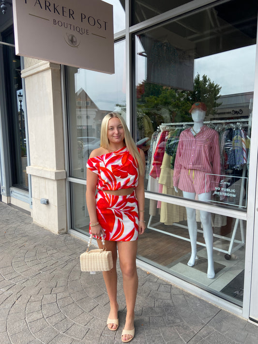 Nori Red/White Floral Mini Skirt Set