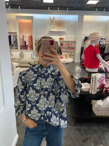 Amber Navy Floral Blouse