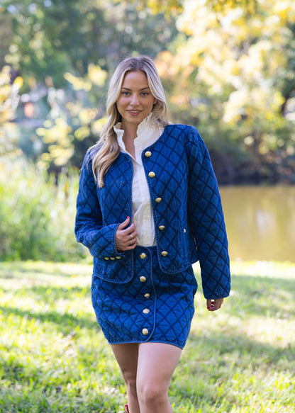 KARLIE Blue Denim Stitch Novelty Jacket