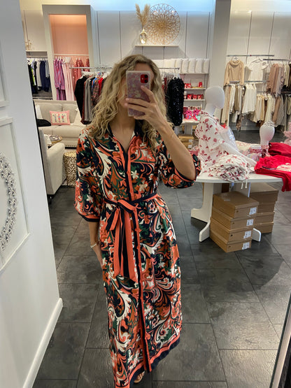 JADE Autumn Scroll Maxi Shirt Dress