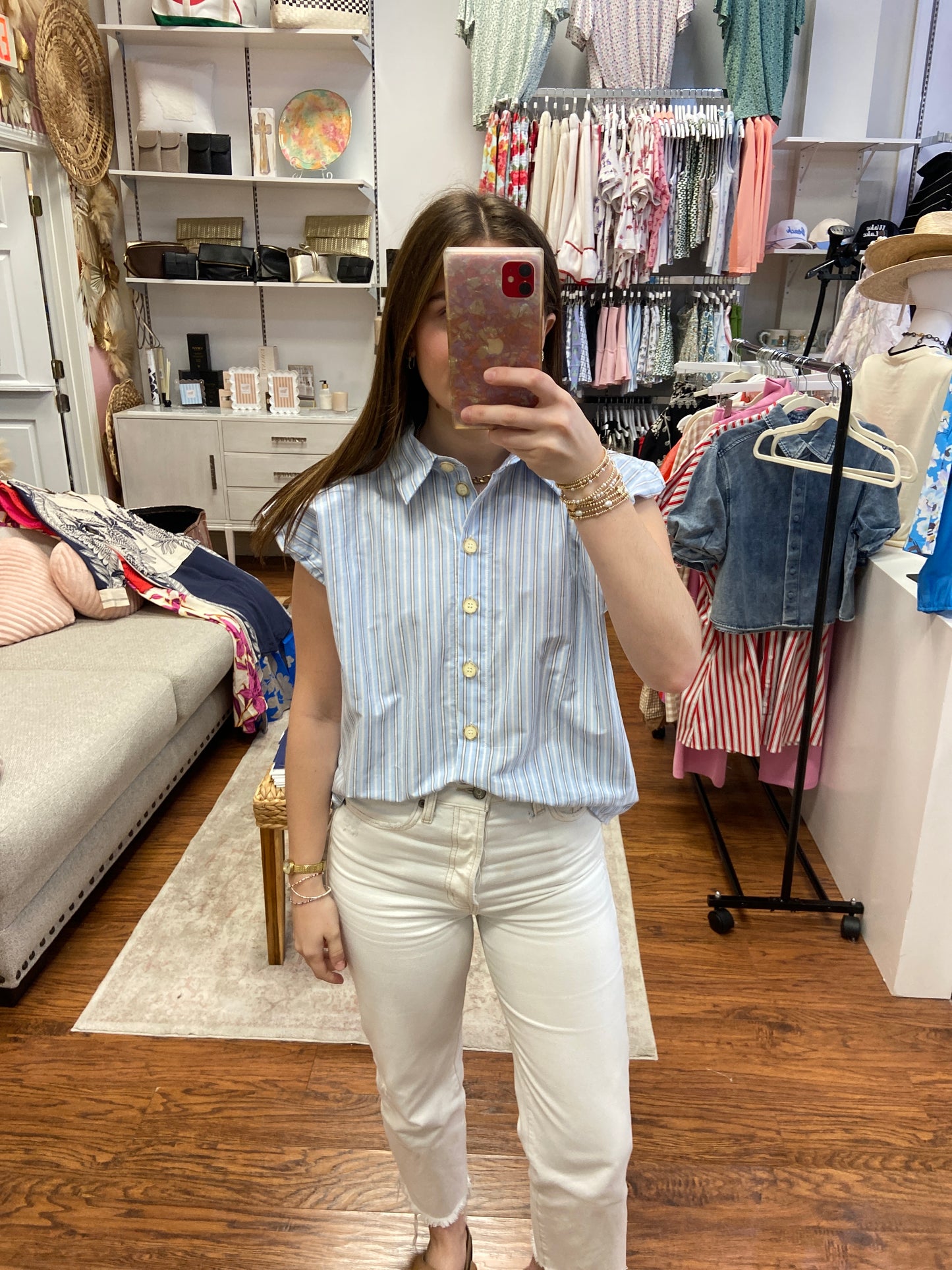 KARLIE Marlin Blue and Tan Stripe Top