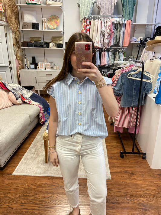 KARLIE Marlin Blue and Tan Stripe Top