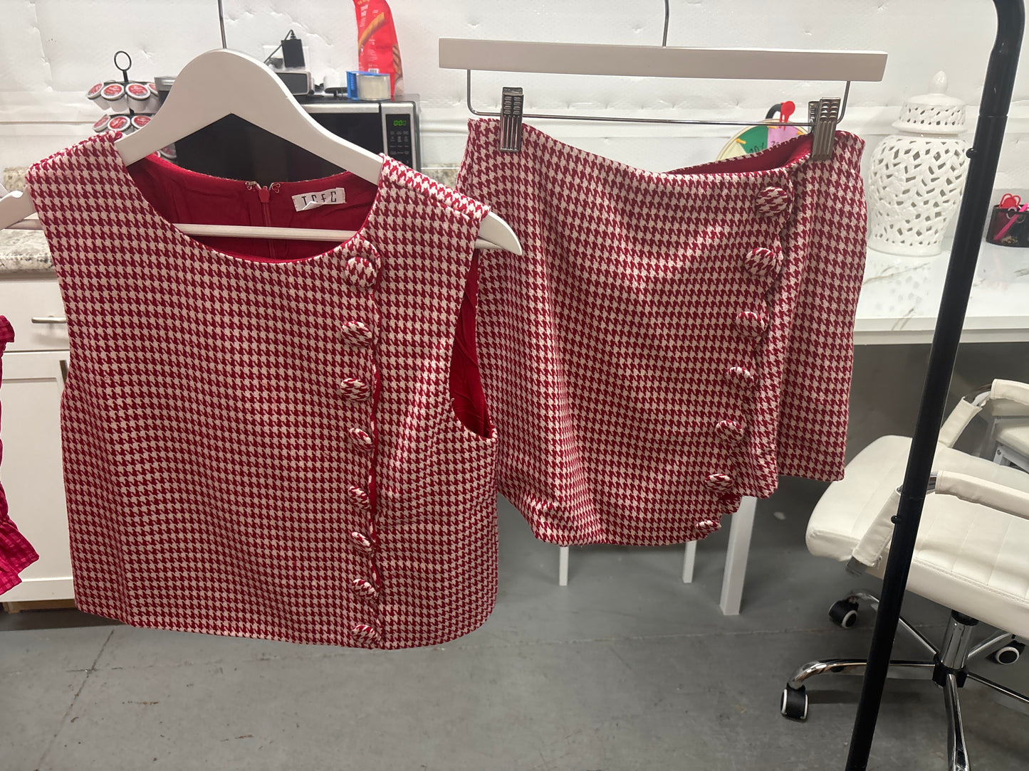 Red/White Houndstooth Skirt Set