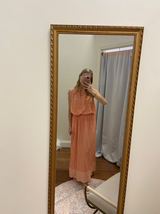 Ziya Orange and Cream Maxi Skirt Set