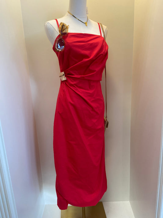 Clara Red Linen Midi Dress
