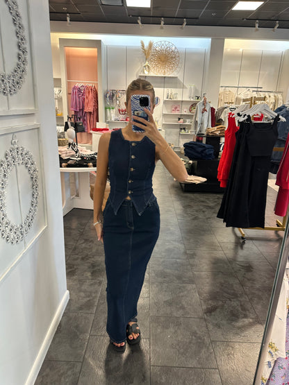 High Waist Long Denim Skirt