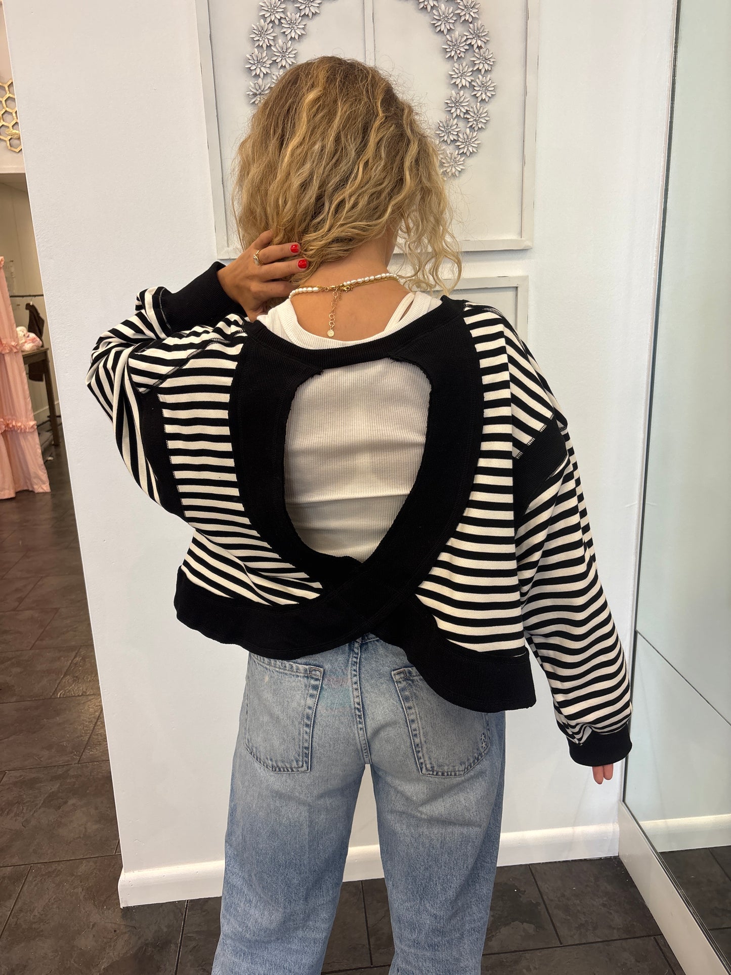Black and Ivory Open Back Top