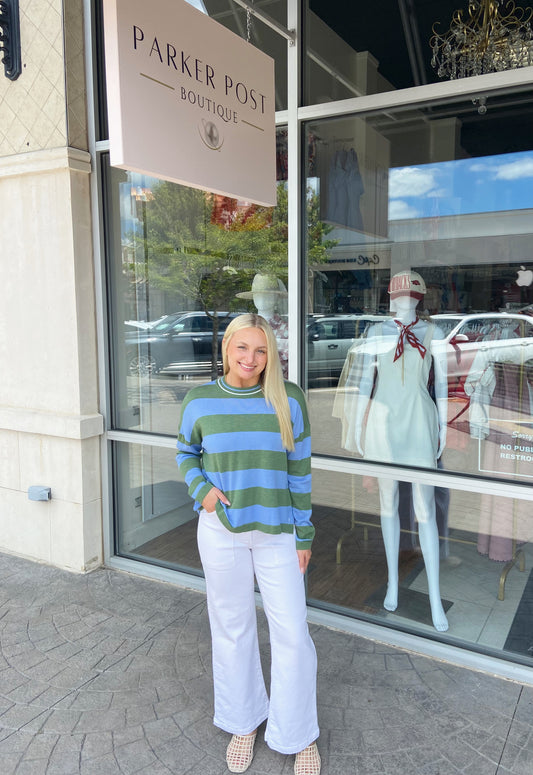 FRNCH Ivana Blue and Green Sweater