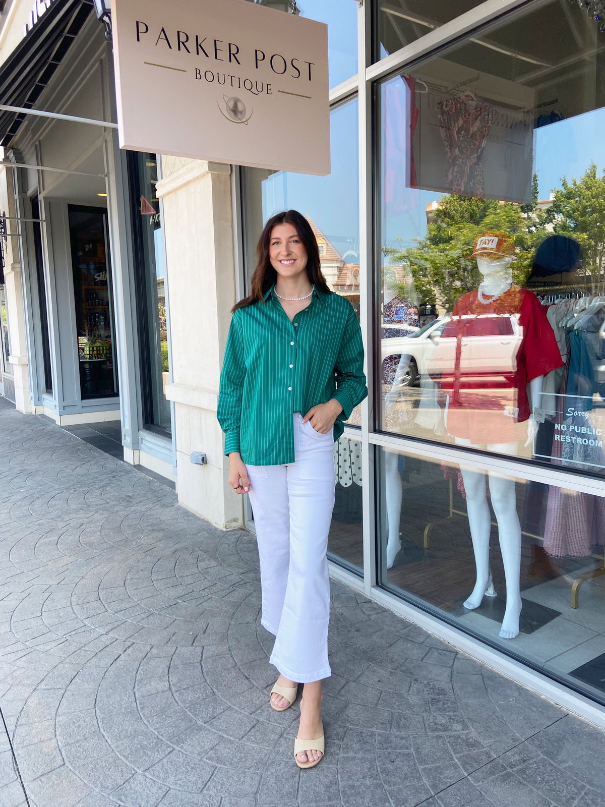 Margaret Green Stripe Button Down Top