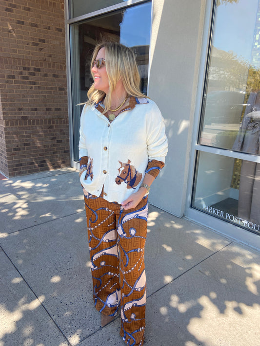 Le Li's Derby Days Button Up Horse Cardigan