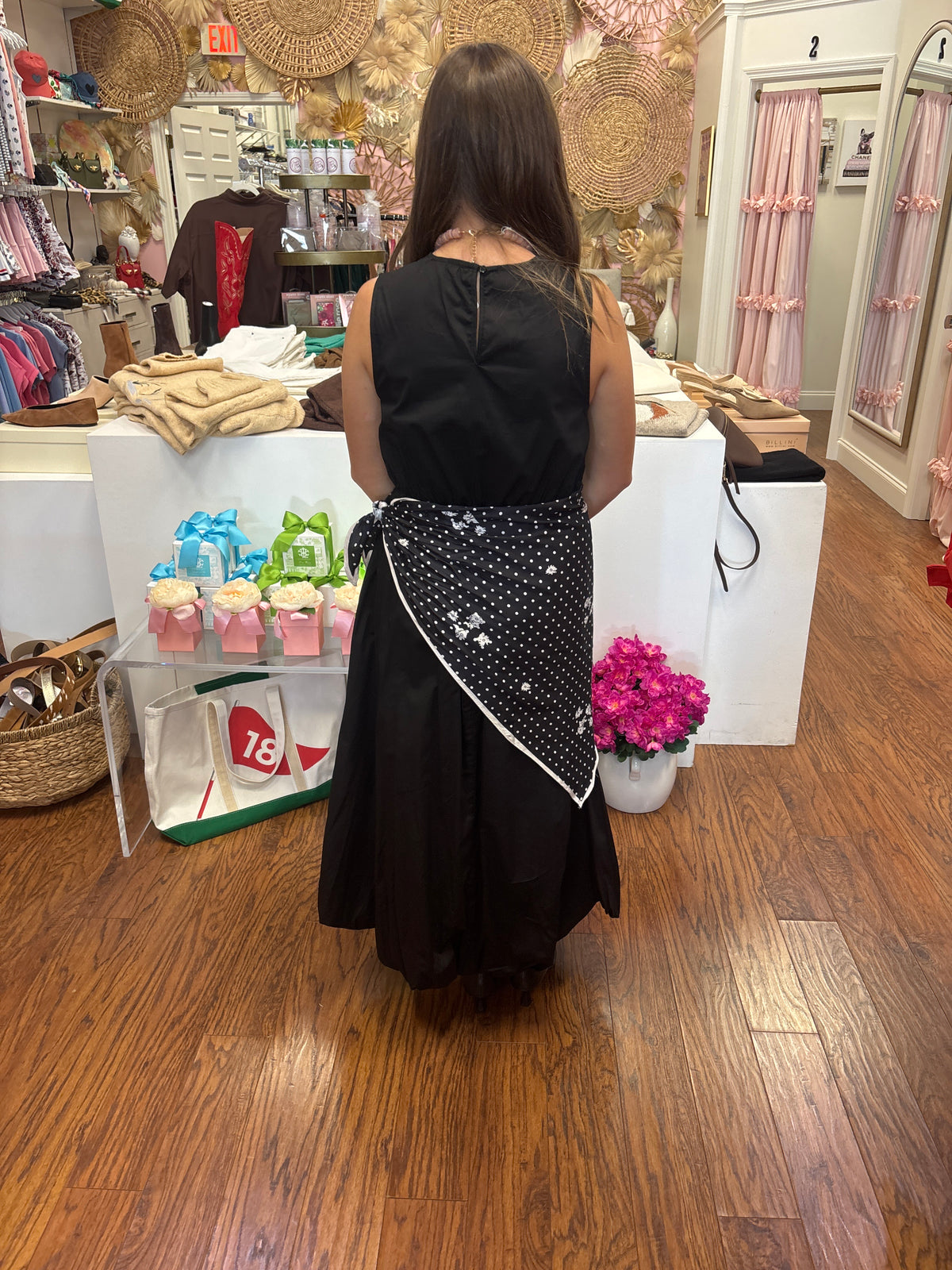Casey Black Midi Bubble Dress with Scarf