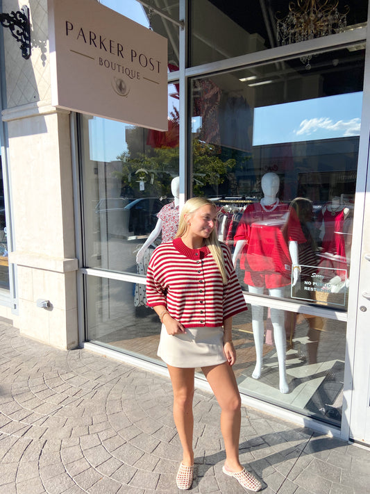 OLIVACEOUS Burgundy Stripe Cardigan