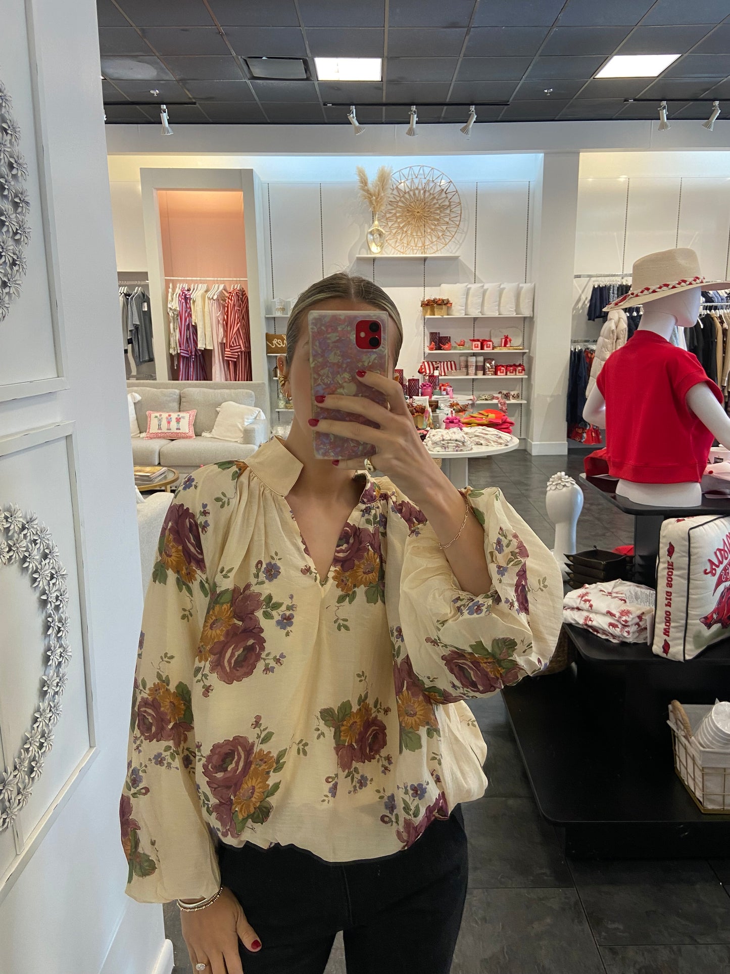 The Rebecca Ecru Floral Bubble Blouse