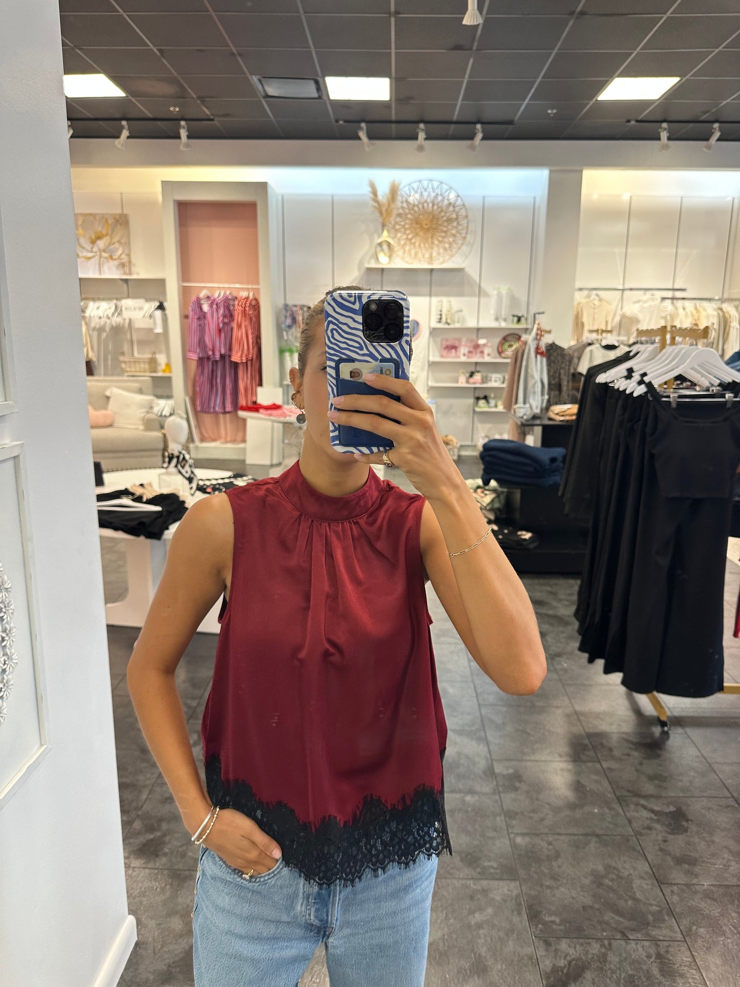 Crimson Lace Trim Tank and Skirt